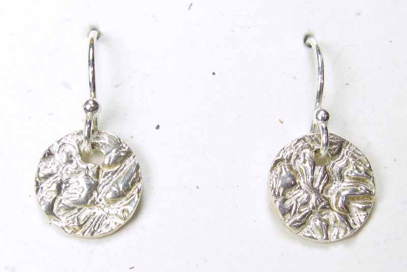 Round Silver Earrings in Metal Clay